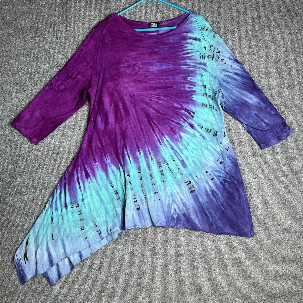 Art of Cloth Tunic Top XL Purple Blue Tie Dye Asymmetrical Lagenlook Festival